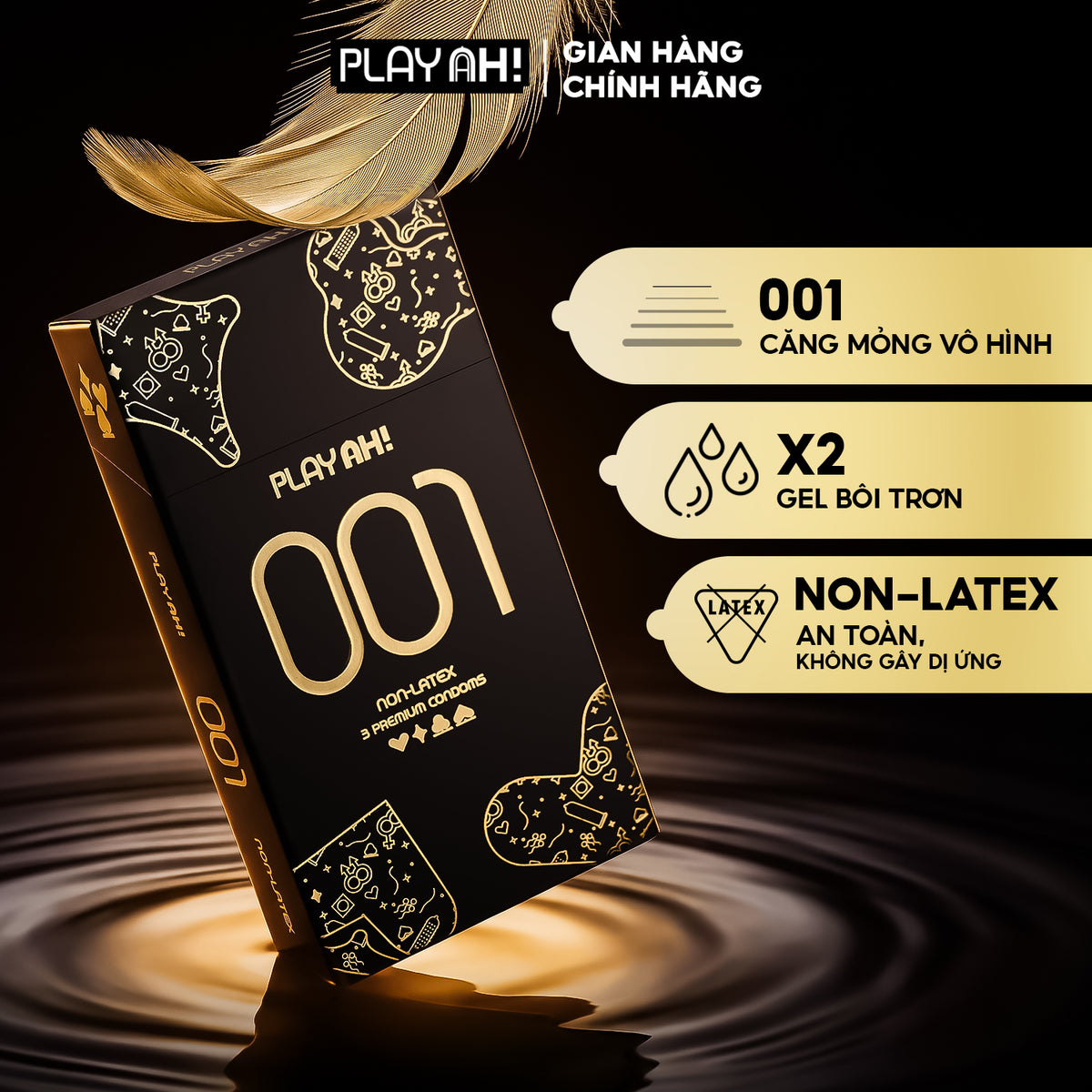 Áo Mưa PlayAh! Non-Latex Siêu Mỏng 0.01 - Hộp 3 bao