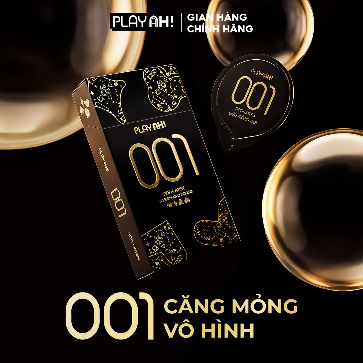 Áo Mưa PlayAh! Non-Latex Siêu Mỏng 0.01 - Hộp 3 bao