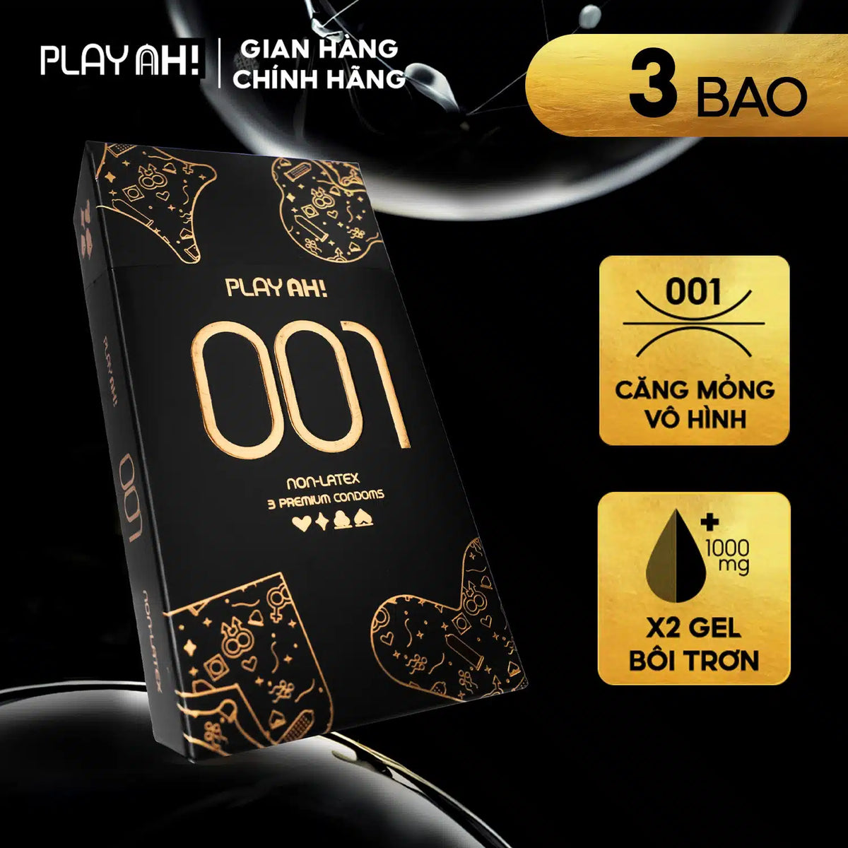 Áo Mưa PlayAh! Non-Latex Siêu Mỏng 0.01 - Hộp 3 bao