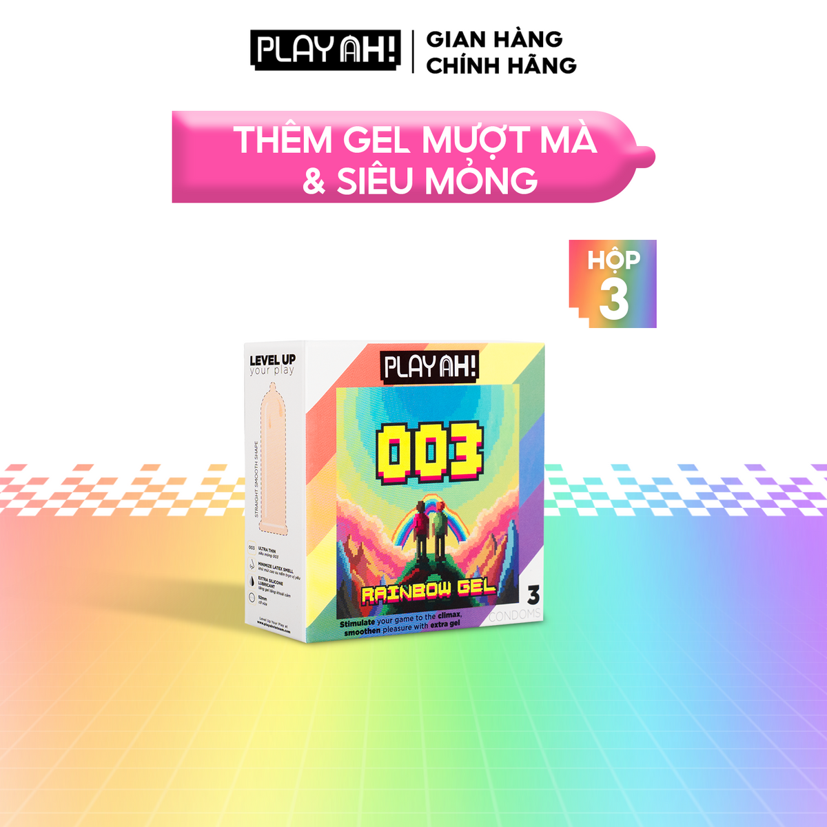 Áo Mưa PlayAh Rainbow Gel 003 siêu mỏng, nhiều gel