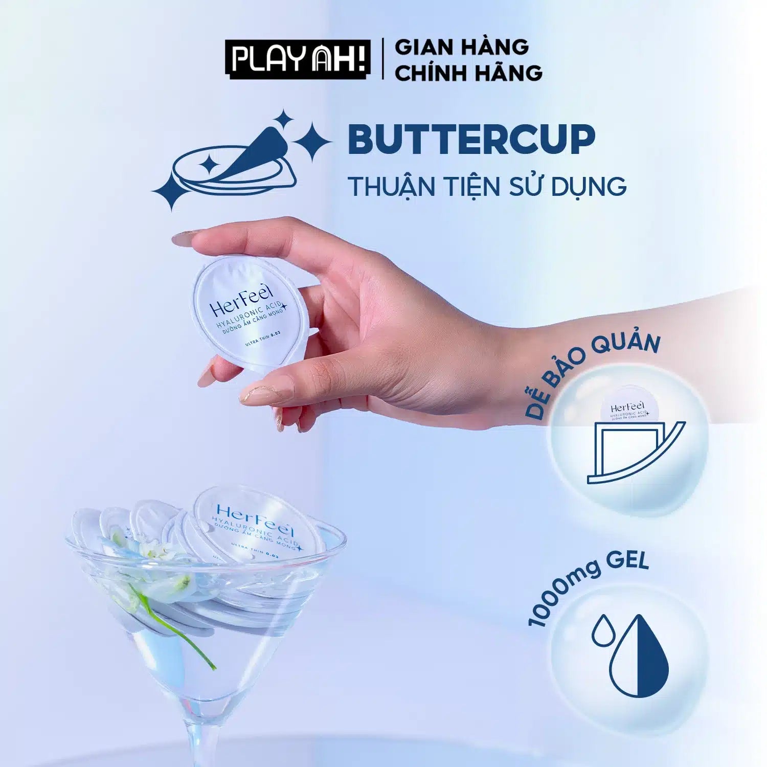 Bao cao su dưỡng ẩm Her Feel HA gấp đôi gel cao cấp