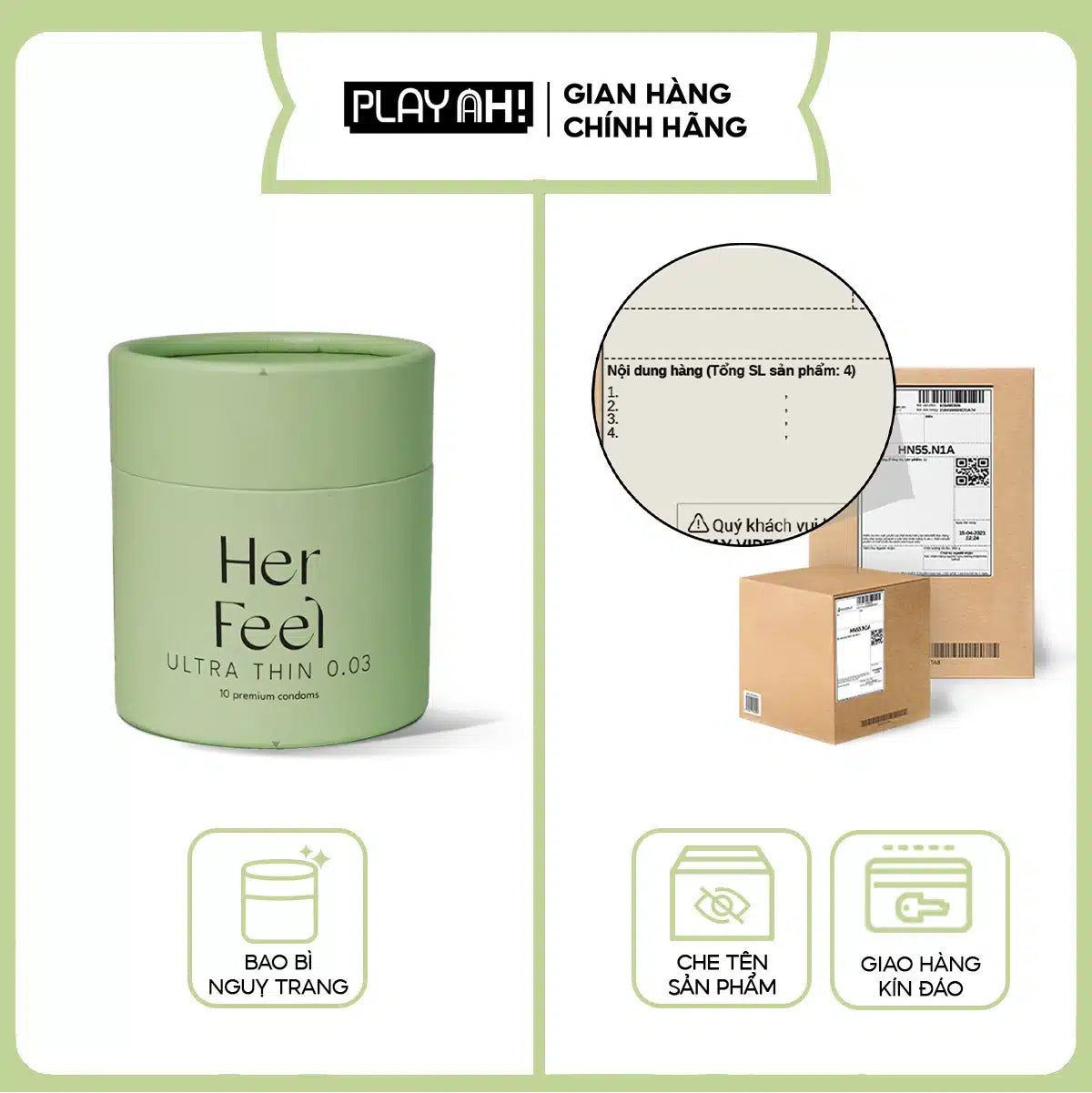 Bao cao su PlayAh Her Feel Ultra Thin 0.03 siêu mỏng nhiều gel cao cấp