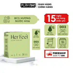 Bao cao su PlayAh Her Feel Ultra Thin 0.03 siêu mỏng nhiều gel cao cấp – Hộp 3 bao